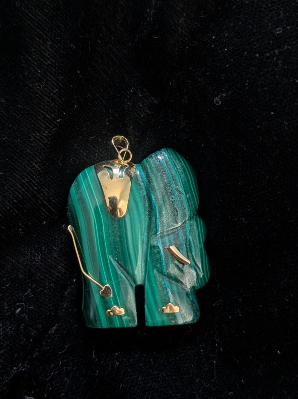 Green Malachite Elephant Extra large Pendant with Gold Accents
